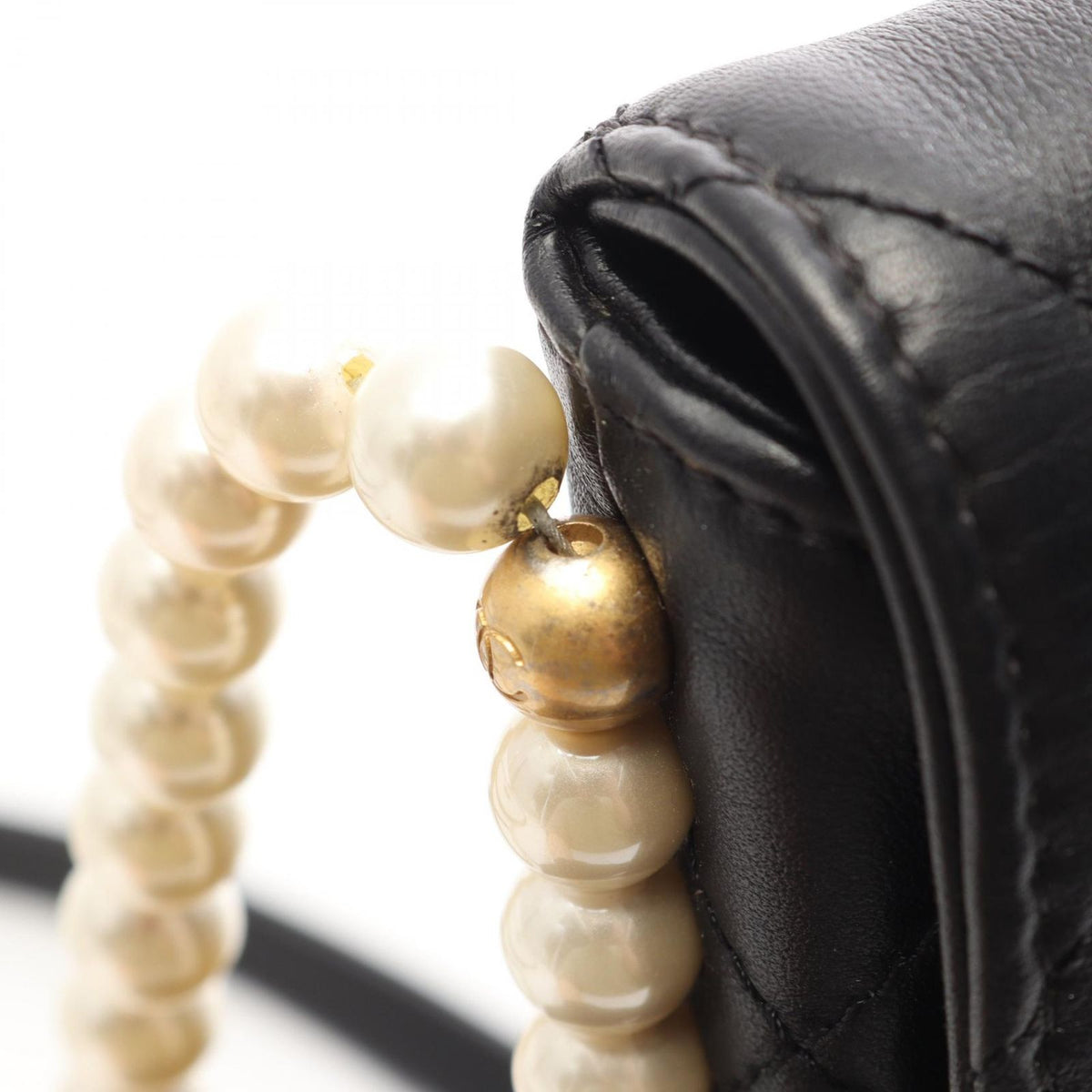 Chanel Shoulder Bag Quilted Faux Pearl Black Lambskin — view 8