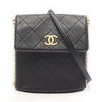 Chanel Shoulder Bag Quilted Faux Pearl Black Lambskin