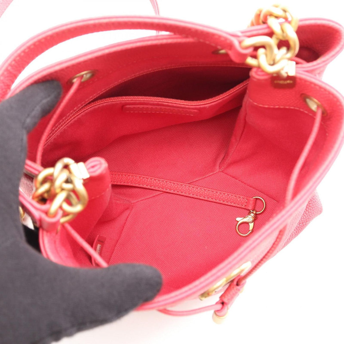 Chanel Shoulder Bag Quilted Bucket 2-Way Pink Caviar Leather Chain — view 3