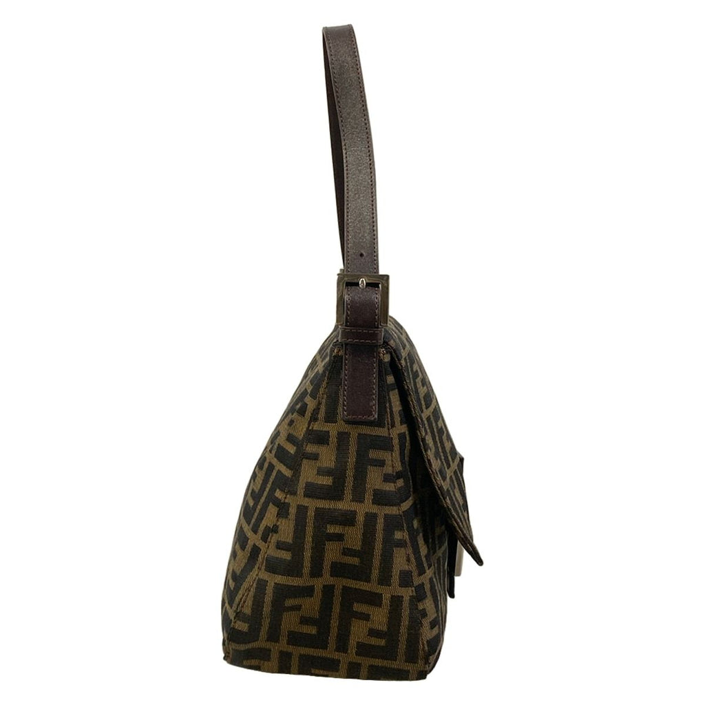 Fendi Shoulder Bag Mamma Bucket Zucca Pattern Brown Dark Black Leather — view 2