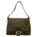 Fendi Shoulder Bag Mamma Bucket Zucca Pattern Brown Dark Black Leather