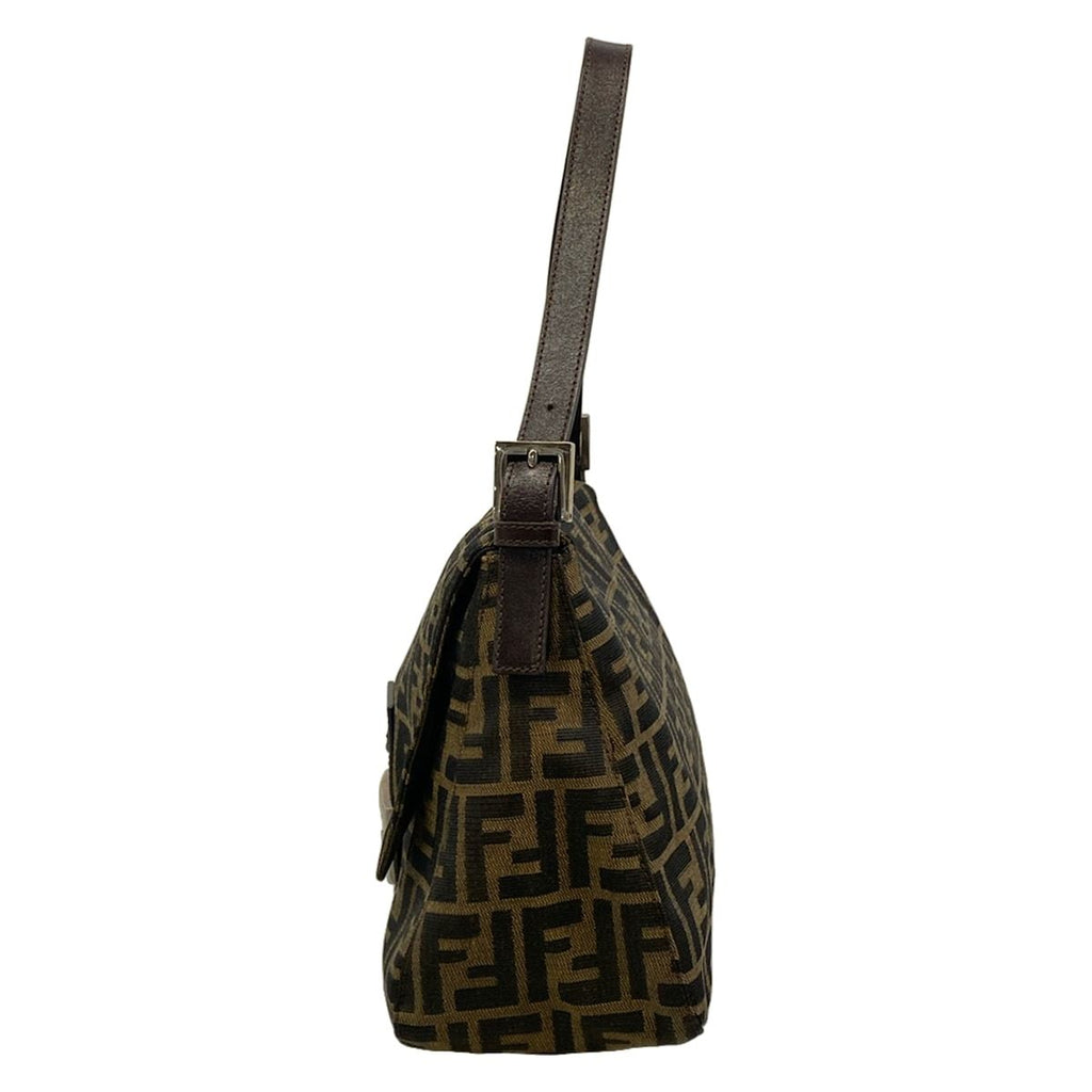 Fendi Shoulder Bag Mamma Bucket Zucca Pattern Brown Dark Black Leather — view 4