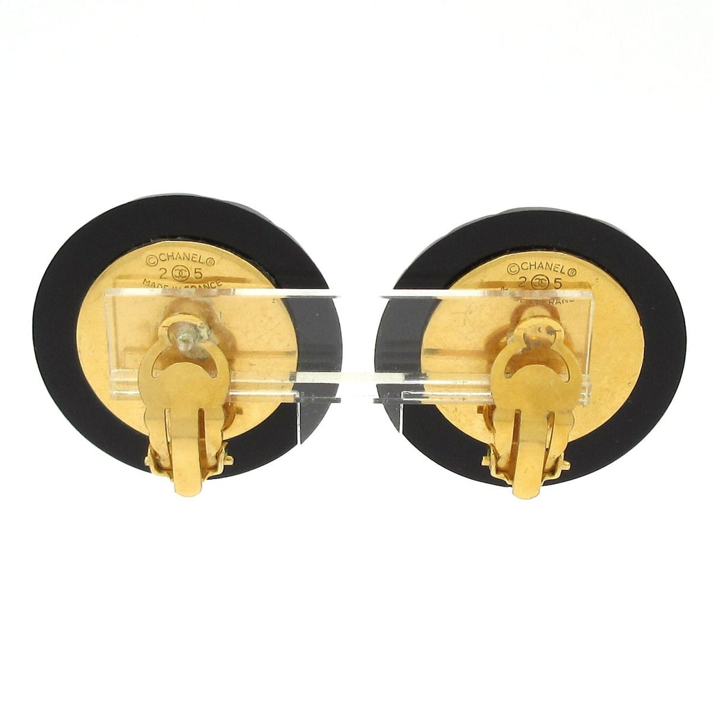Chanel Earrings 205 Black Gold CC Logo — view 2