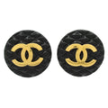 Chanel Earrings 205 Black Gold CC Logo