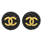 Chanel Earrings 205 Black Gold CC Logo