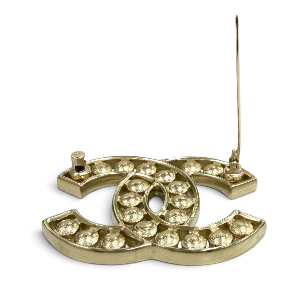 Chanel CC Logo Faux Pearl Brooch White Gold — view 5