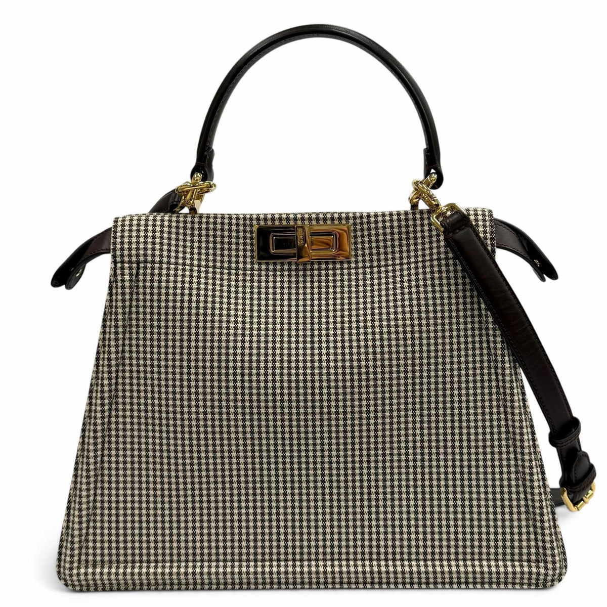 Fendi Peekaboo ISeeU Medium Canvas Houndstooth Lining Zucca Pattern Leather