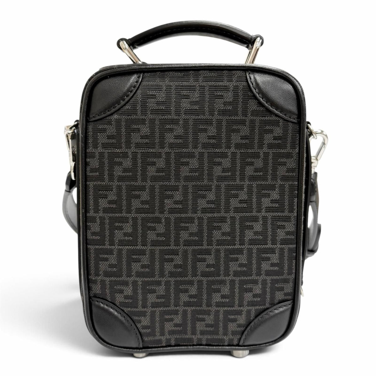 Fendi Micro FF Jacquard Leather Travel Mini Shoulder Bag Black — view 4