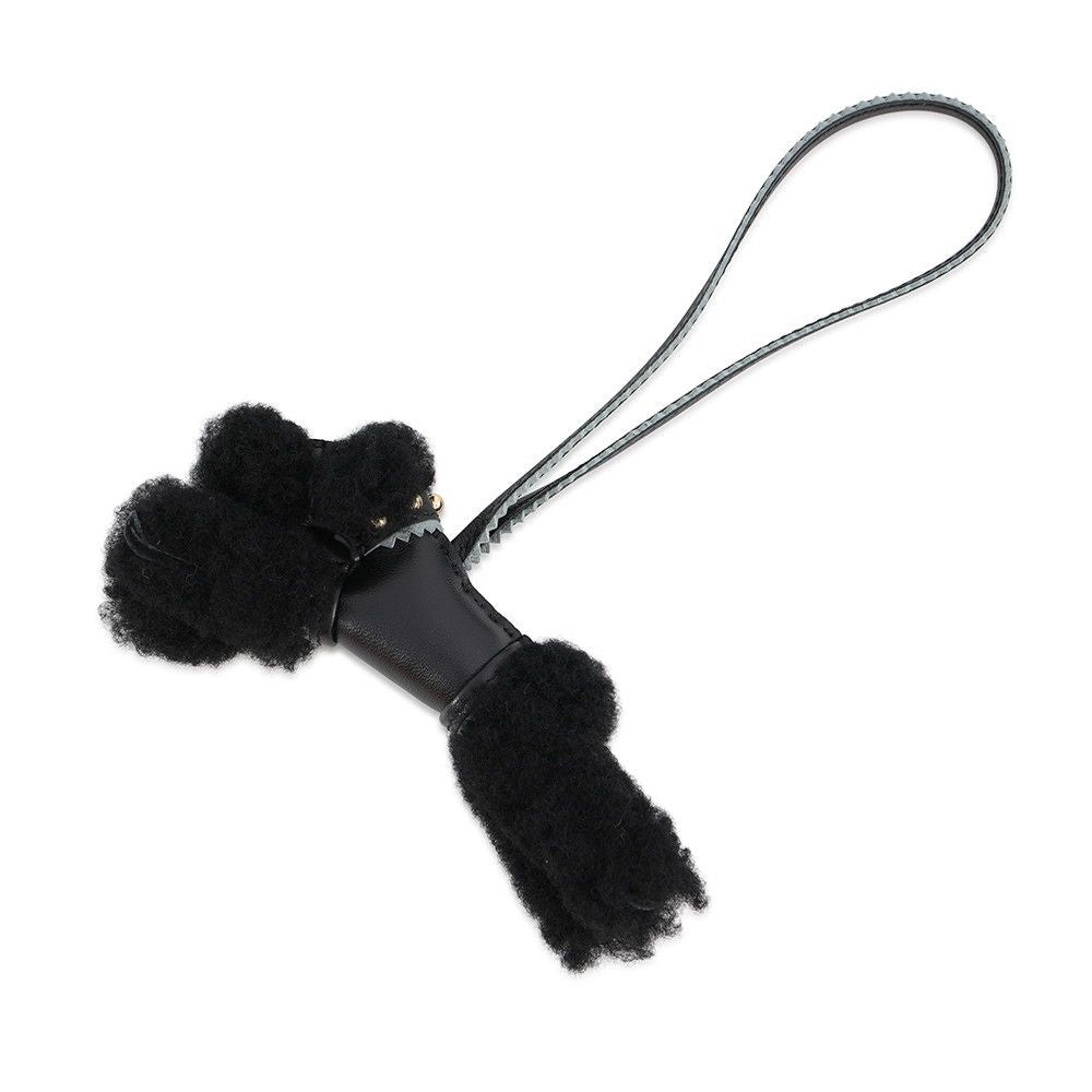 Hermes Bag Charm Buddy Epi Black Gold Lambskin Shearling