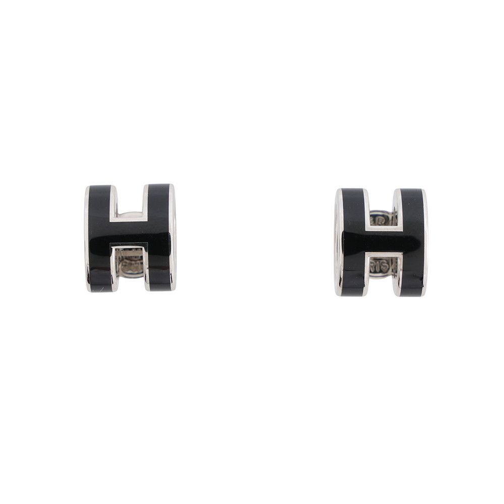 Hermes Earrings Mini Pop H Black Silver