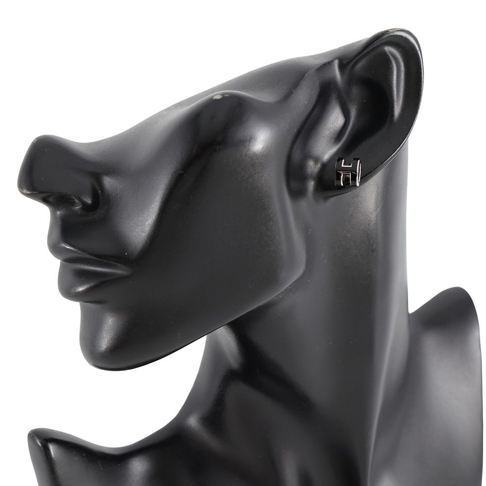 Hermes Earrings Mini Pop H Black Silver — view 4