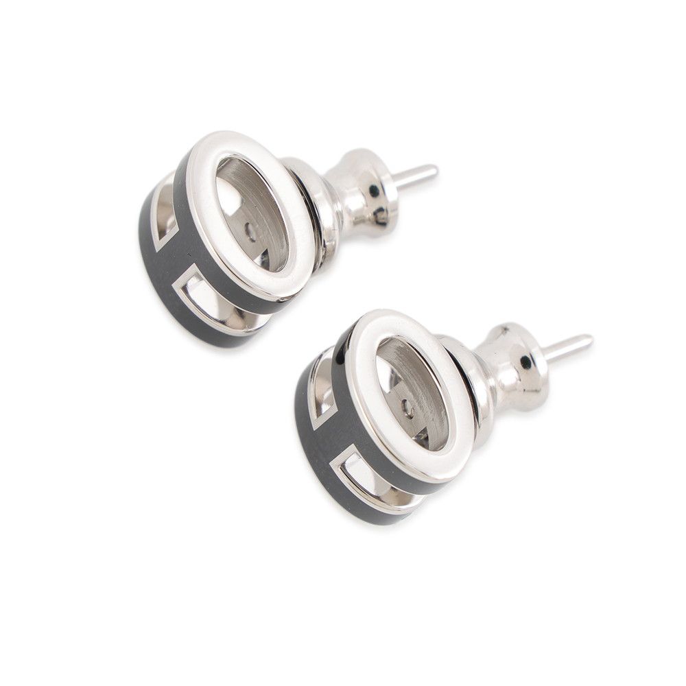 Hermes Earrings Mini Pop H Black Silver — view 2
