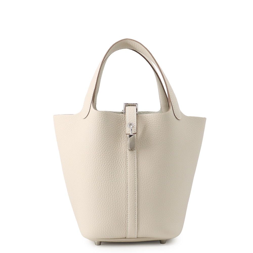 Hermes Handbag Picotin Lock PM Craie Silver Taurillon Clemence