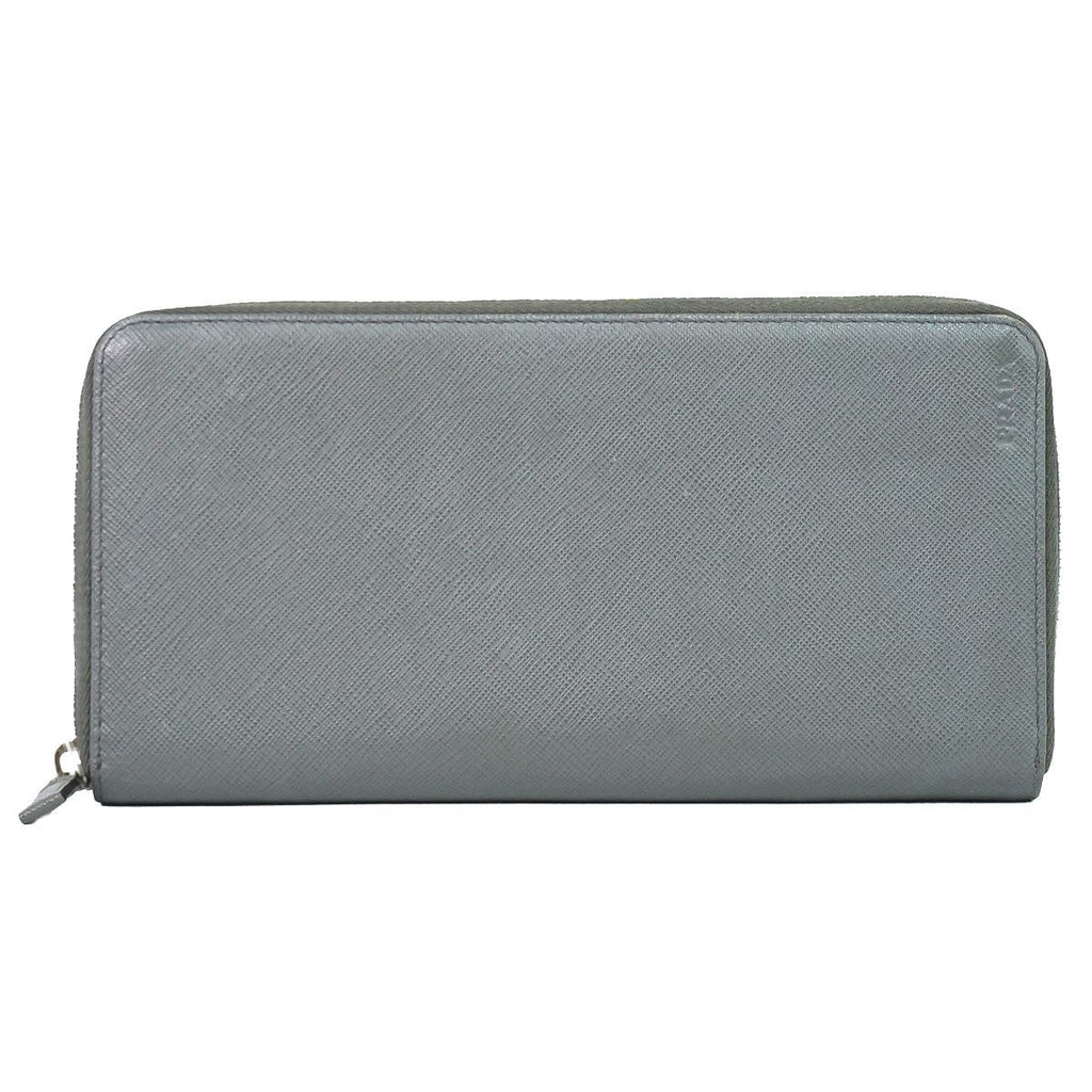 Prada Leather Zip Around Wallet Gray