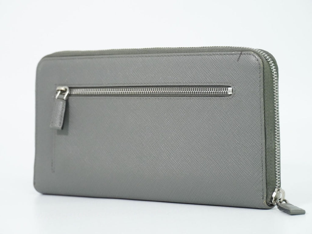 Prada Leather Zip Around Wallet Gray — view 2
