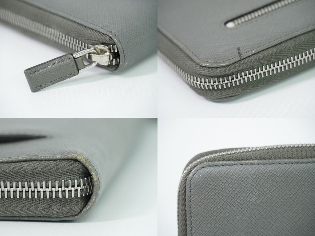 Prada Leather Zip Around Wallet Gray — view 6