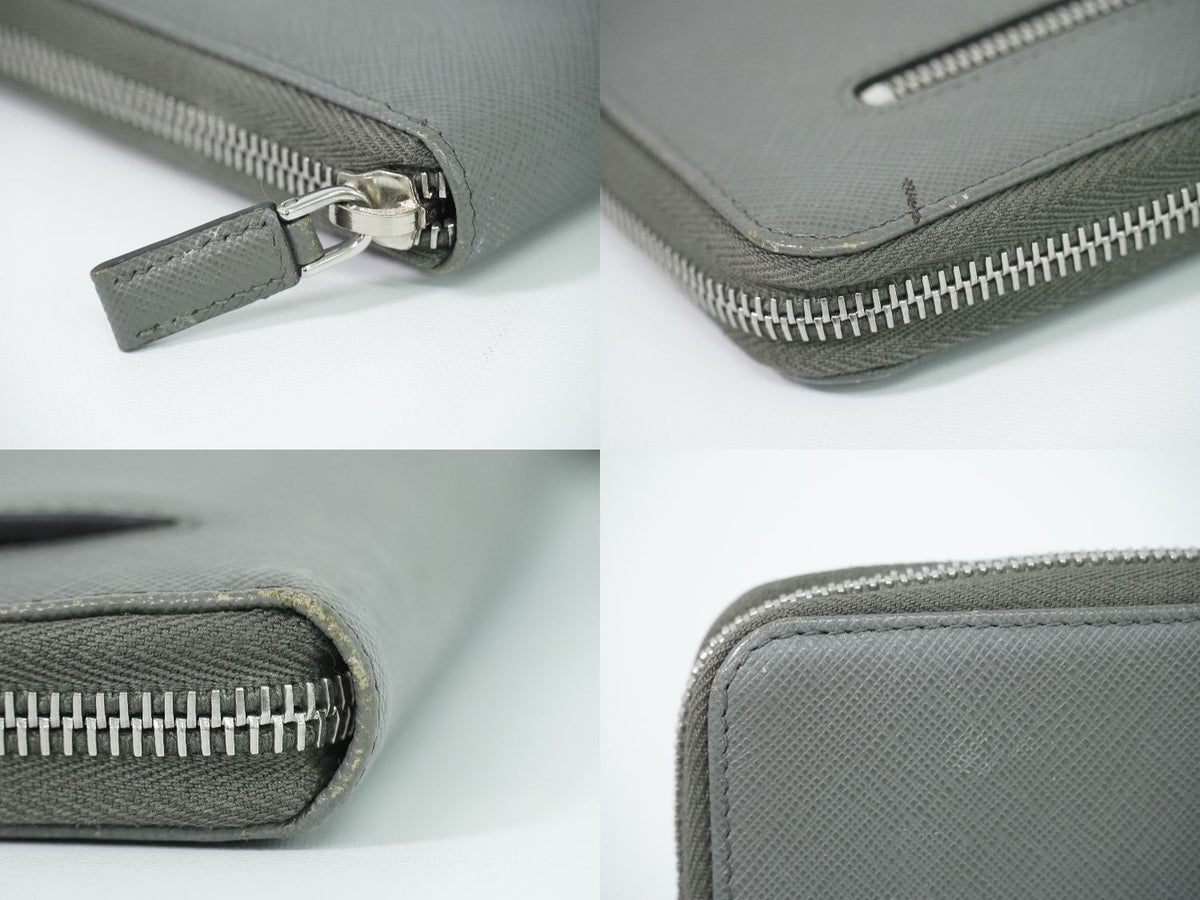 Prada Leather Zip Around Wallet Gray — view 6