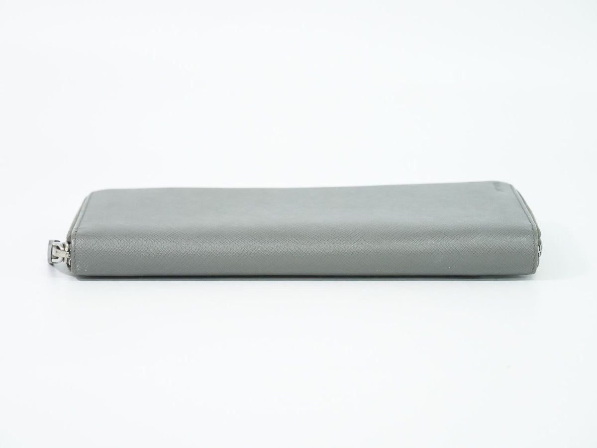 Prada Leather Zip Around Wallet Gray — view 3