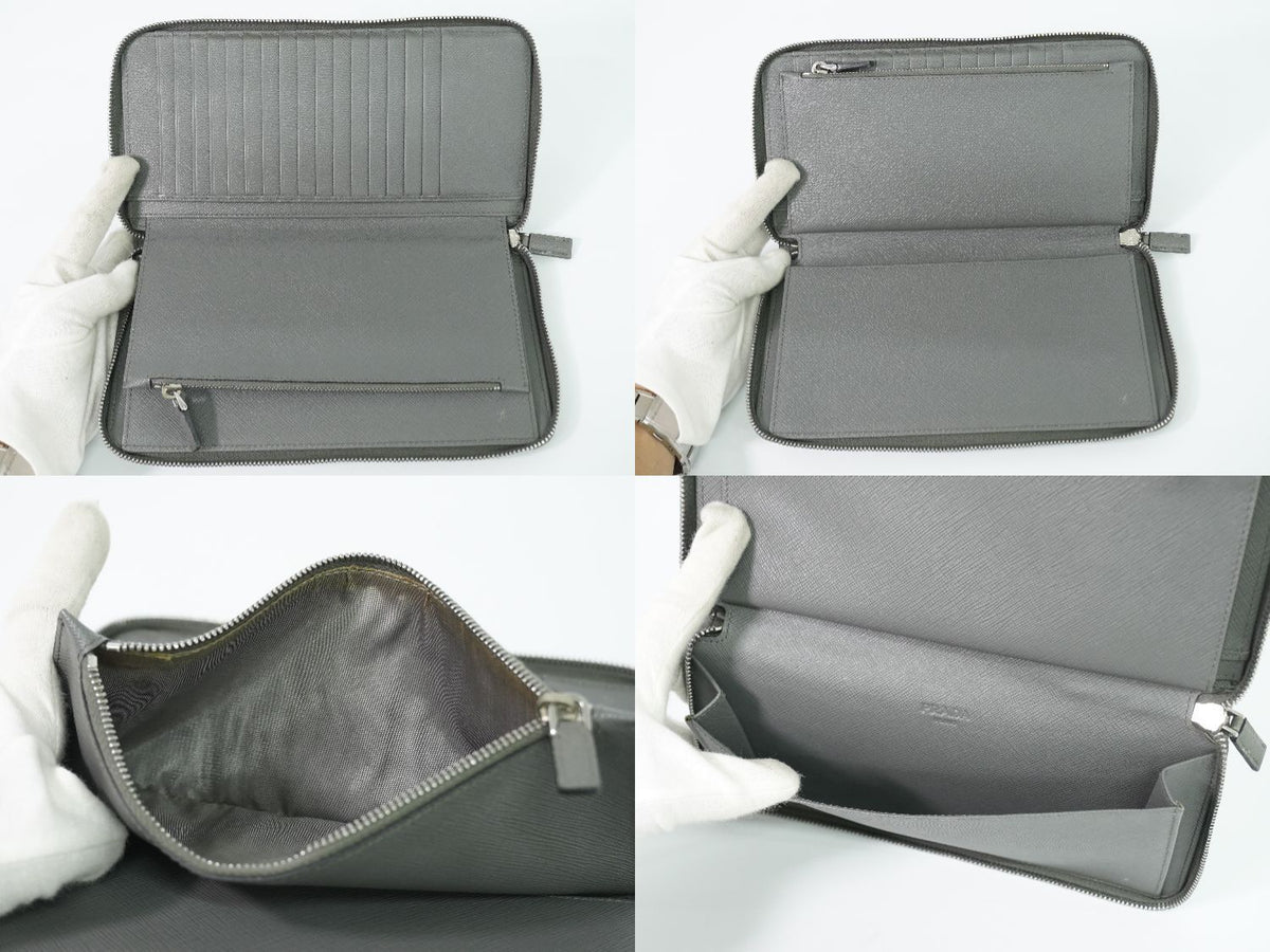 Prada Leather Zip Around Wallet Gray — view 7