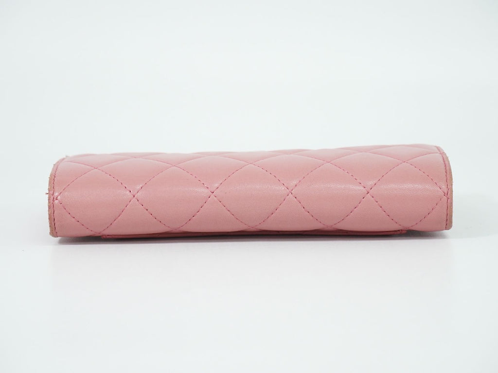 Chanel Quilted CC Logo Trifold Wallet Lambskin Leather Pink — view 5