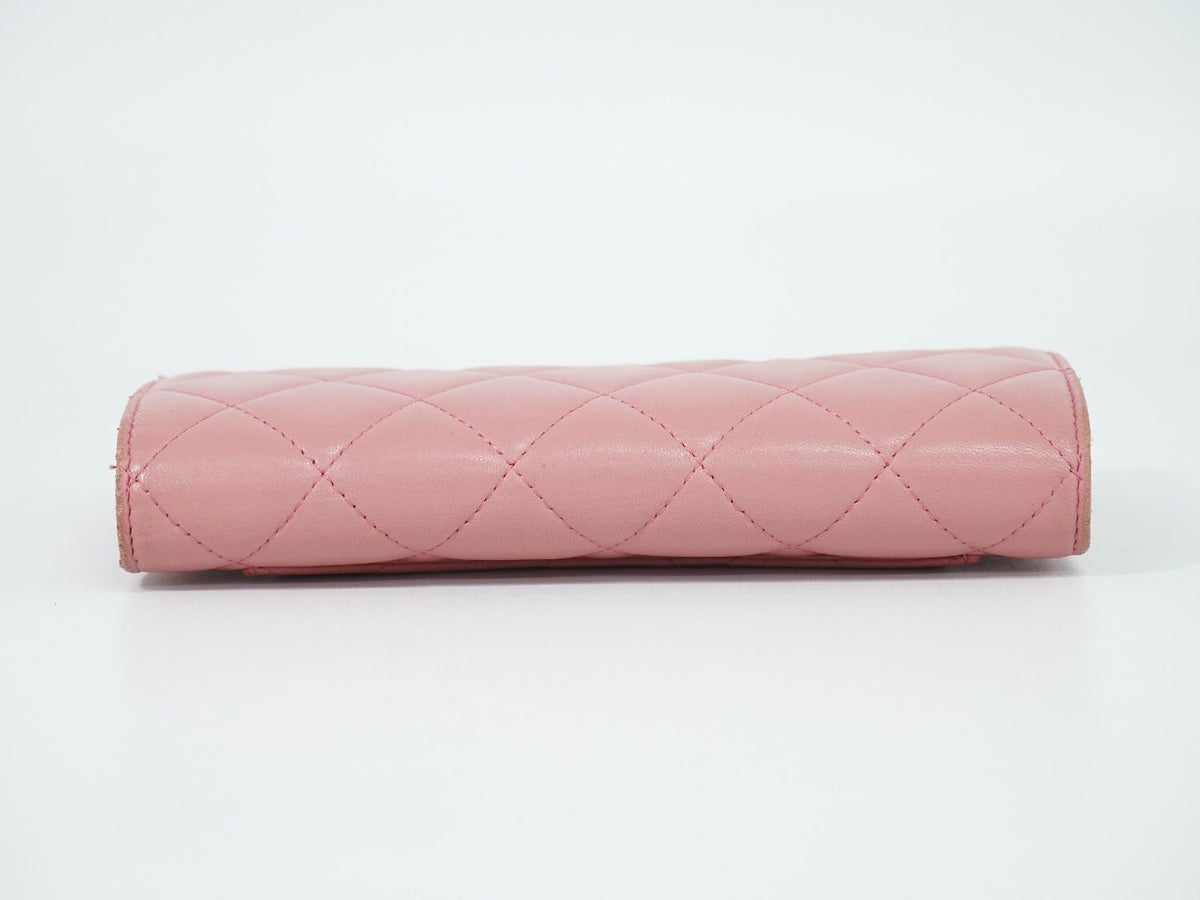 Chanel Quilted CC Logo Trifold Wallet Lambskin Leather Pink — view 5