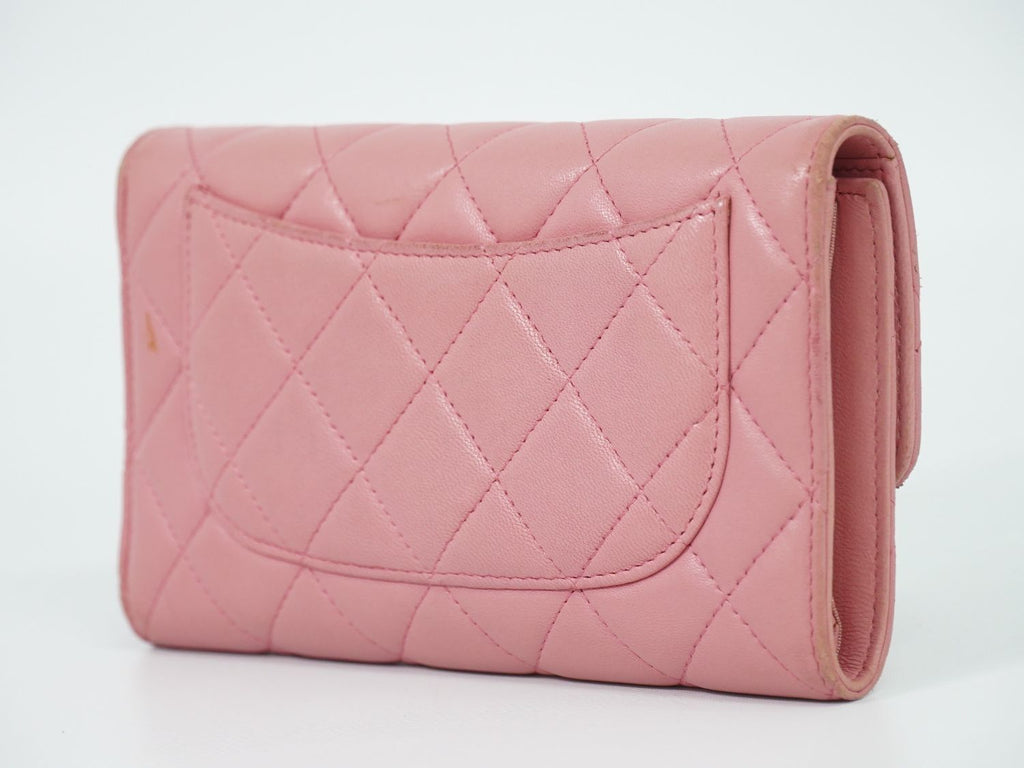 Chanel Quilted CC Logo Trifold Wallet Lambskin Leather Pink — view 2