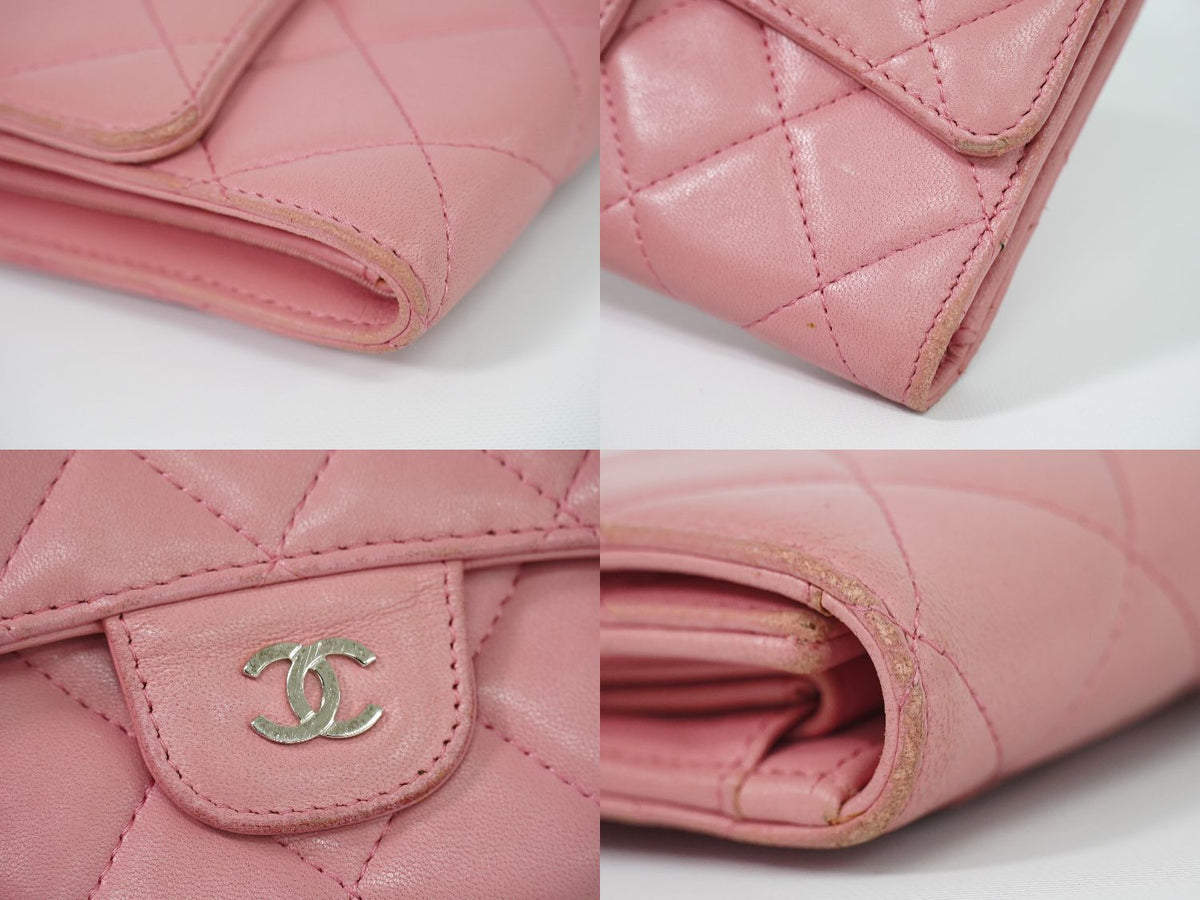 Chanel Quilted CC Logo Trifold Wallet Lambskin Leather Pink — view 6