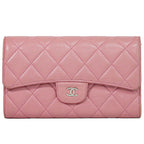 Chanel Quilted CC Logo Trifold Wallet Lambskin Leather Pink