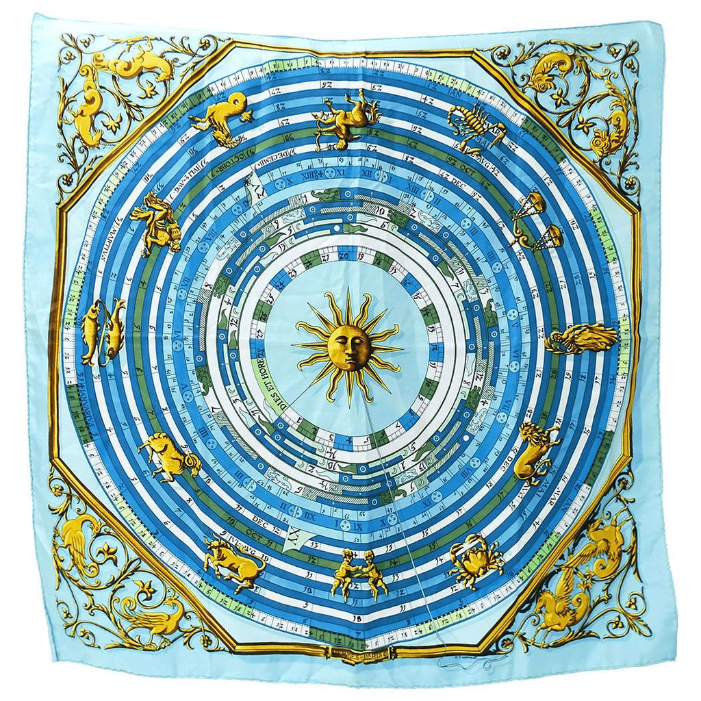 Hermes Scarf Carre 90 Dies Et Hore Astrology Silk Blue Large Constellation