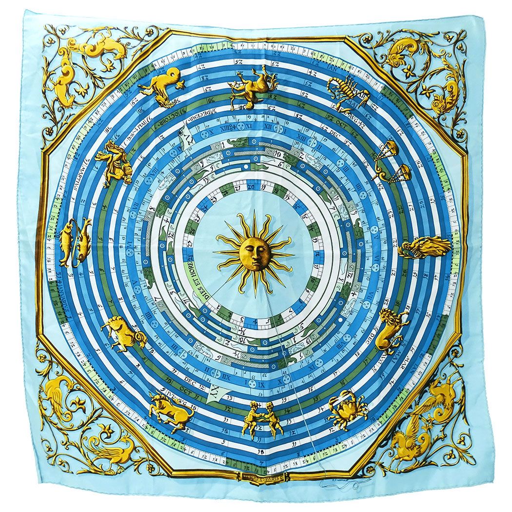 Hermes Scarf Carre 90 Dies Et Hore Astrology Silk Blue Large Constellation