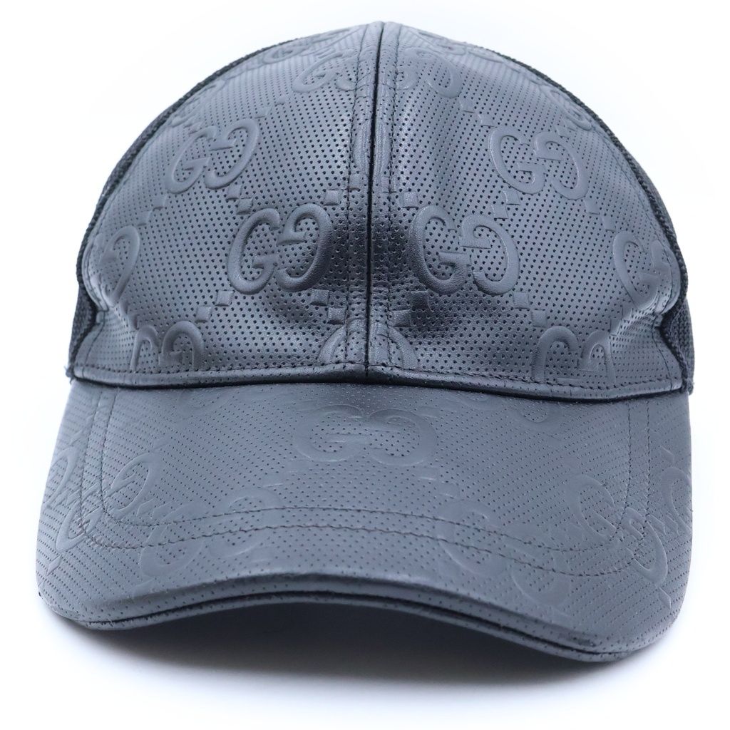 Gucci GG Embossed All Over Print Mesh Leather Trap Khaki Cap Baseball Cap Hat — view 4