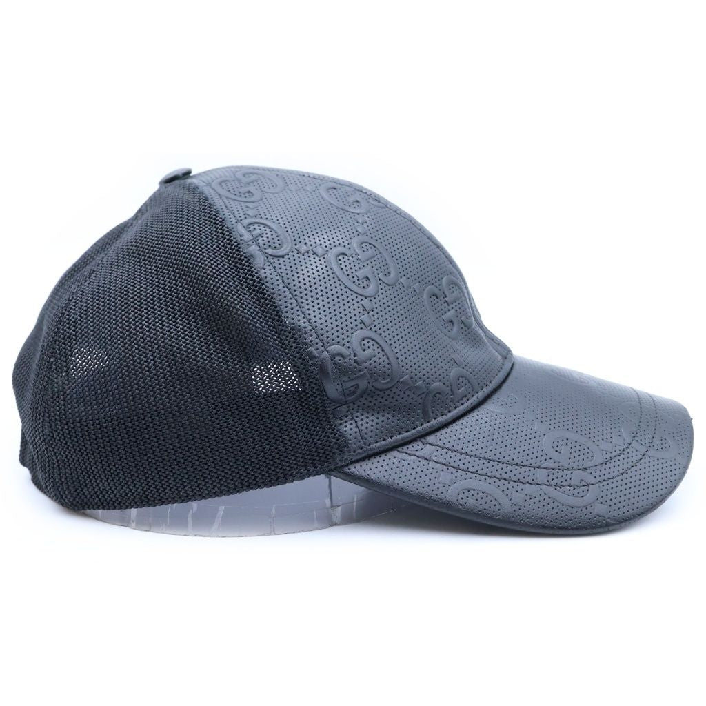 Gucci GG Embossed All Over Print Mesh Leather Trap Khaki Cap Baseball Cap Hat — view 3