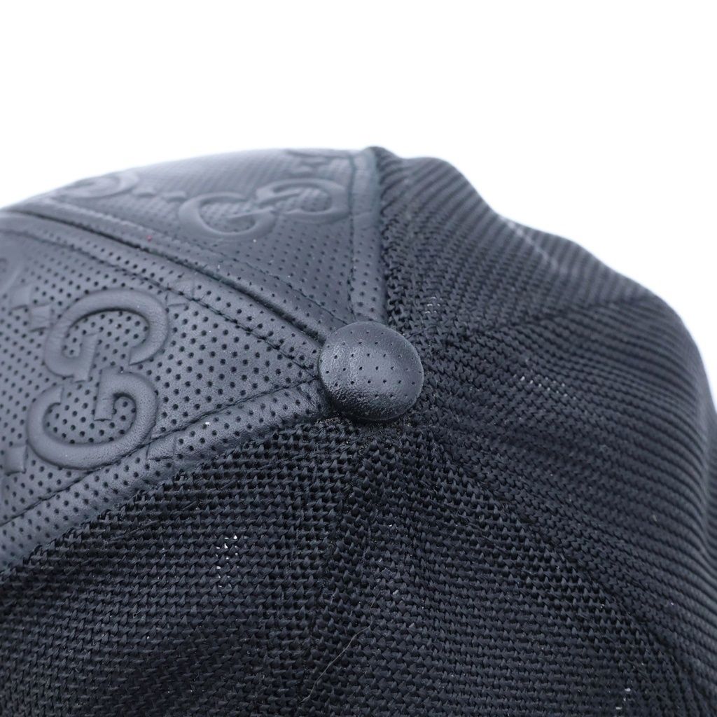 Gucci GG Embossed All Over Print Mesh Leather Trap Khaki Cap Baseball Cap Hat — view 5