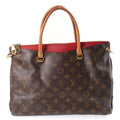 Louis Vuitton Monogram Pallas 2-Way Shoulder Bag Brown Red Leather Gold