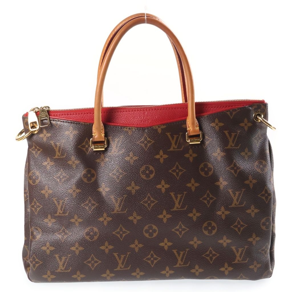 Louis Vuitton Monogram Pallas 2-Way Shoulder Bag Brown Red Leather Gold