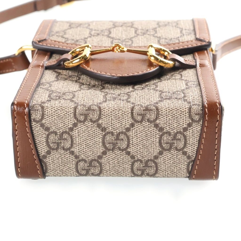 Gucci GG Supreme Horsebit Leather Mini Shoulder Bag Beige Gold — view 4