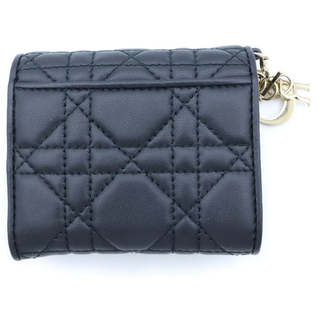 Dior Cannage Lotus Wallet Lambskin Trifold Compact Coin Purse Black — view 2