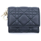 Dior Cannage Lotus Wallet Lambskin Trifold Compact Coin Purse Black
