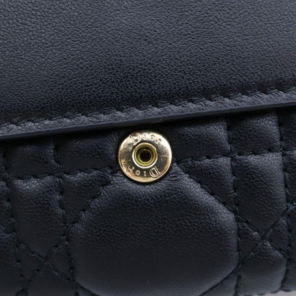 Dior Cannage Lotus Wallet Lambskin Trifold Compact Coin Purse Black — view 5