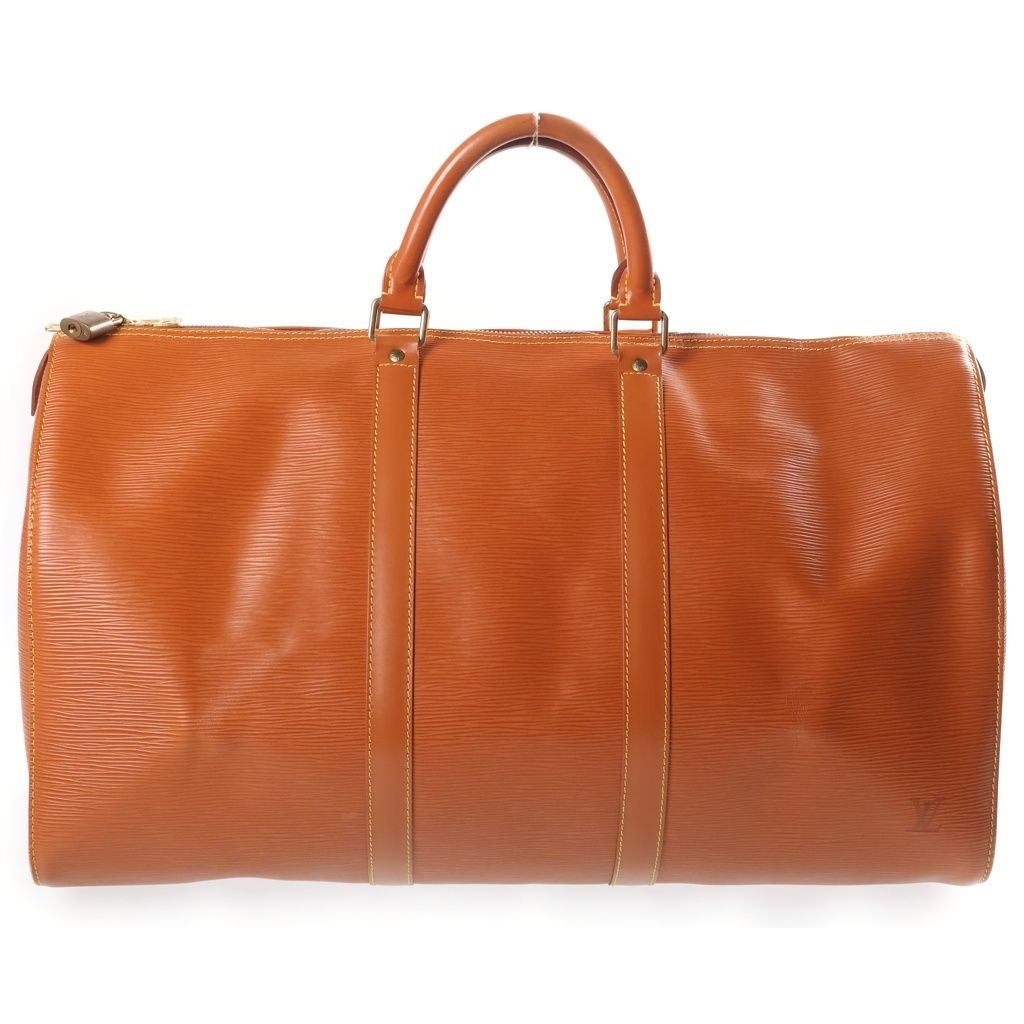 Louis Vuitton Epi Keepall 50 Travel Bag Brown Orange Leather Gold