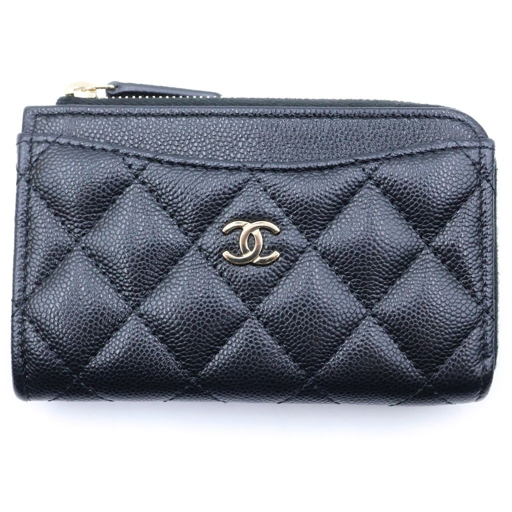 Chanel Timeless Classic Quilted Caviar Leather Fragment Card Coin Purse Black