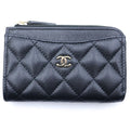 Chanel Timeless Classic Quilted Caviar Leather Fragment Card Coin Purse Black