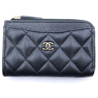 Chanel Timeless Classic Quilted Caviar Leather Fragment Card Coin Purse Black