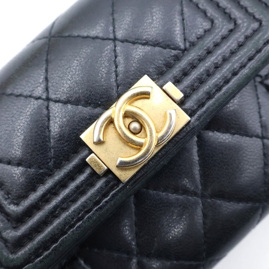 Chanel Boy Lambskin Leather Compact Wallet Trifold Black — view 4