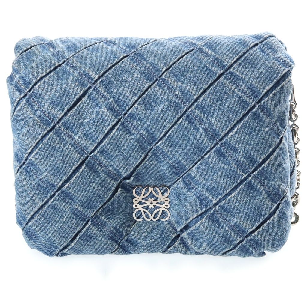 Loewe Goya Puffer Denim Chain Shoulder Handbag 2-Way Blue Strap 2 Bag