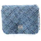 Loewe Goya Puffer Denim Chain Shoulder Handbag 2-Way Blue Strap 2 Bag