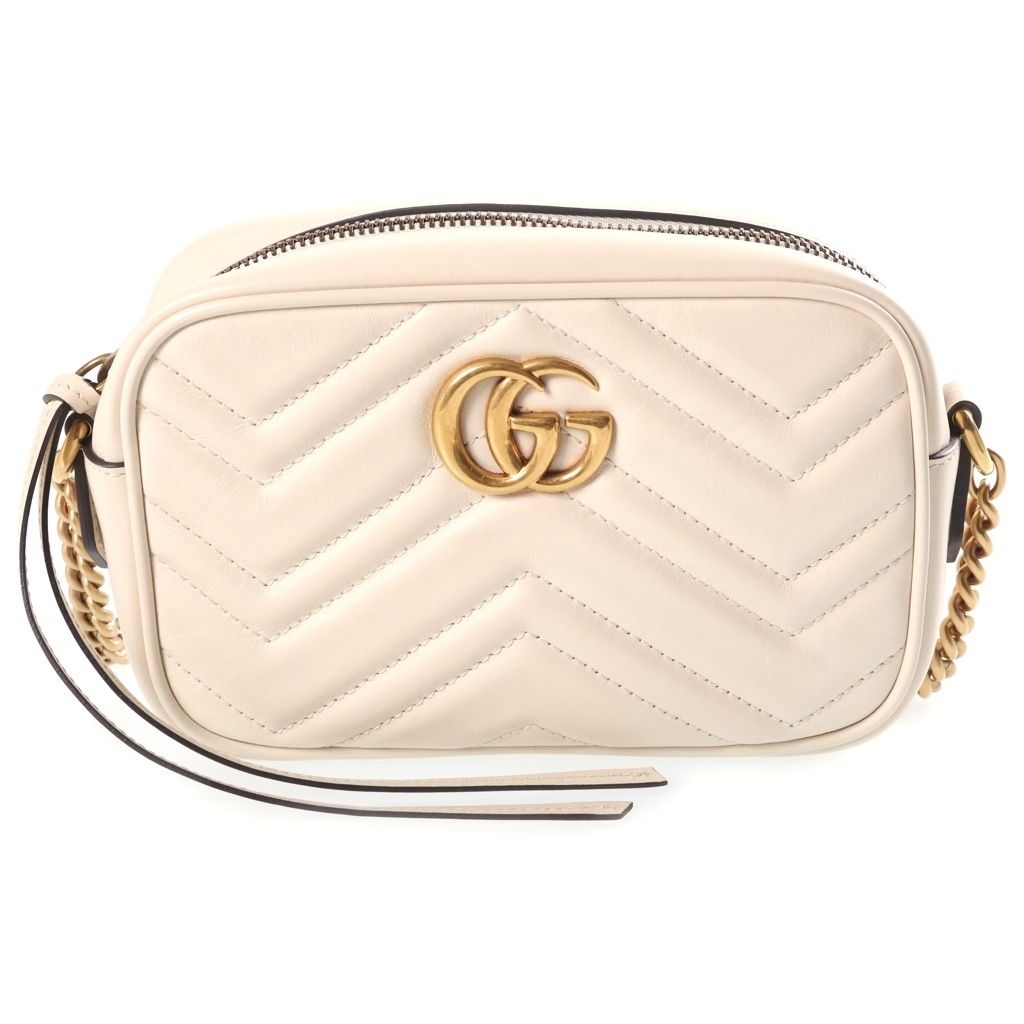 Gucci Shoulder Bag White Leather with GG Marmont Chain