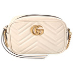 Gucci Shoulder Bag White Leather with GG Marmont Chain