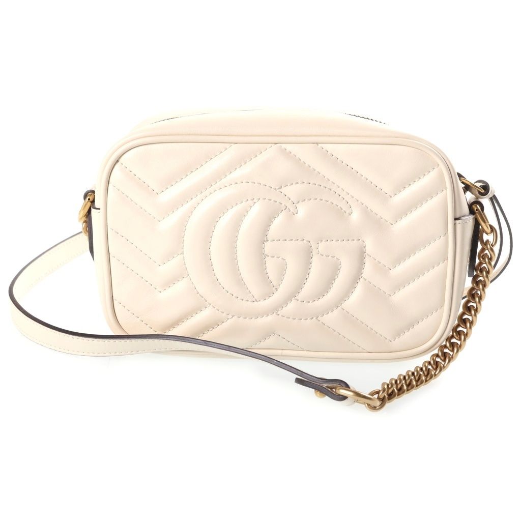 Gucci Shoulder Bag White Leather with GG Marmont Chain — view 2