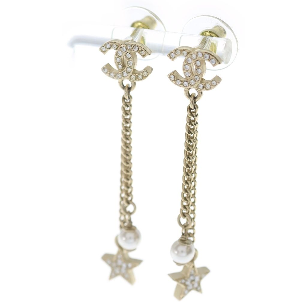 Chanel CC Logo Rhinestone Pearl Earrings